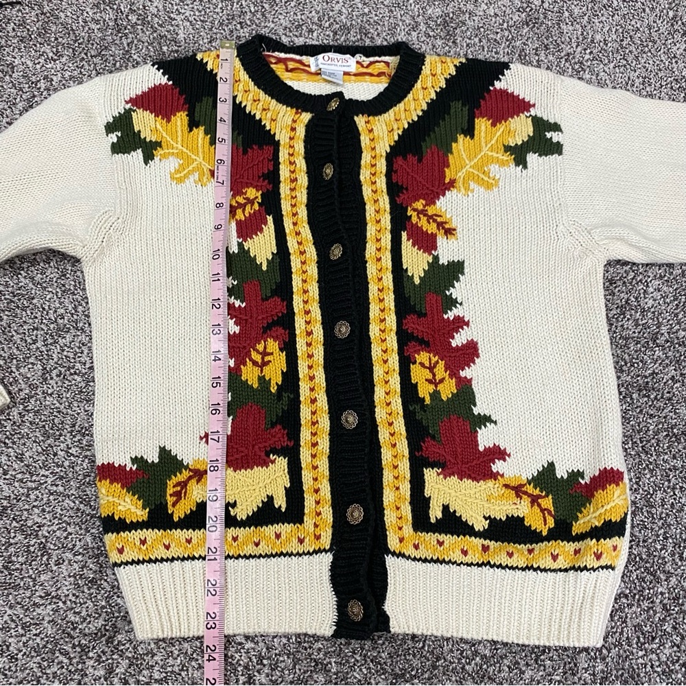 Orvis Vintage Autumn Fall Leaf Cardigan Sweater Gold Buttons Woman’s Size Medium - Picture 6 of 6
